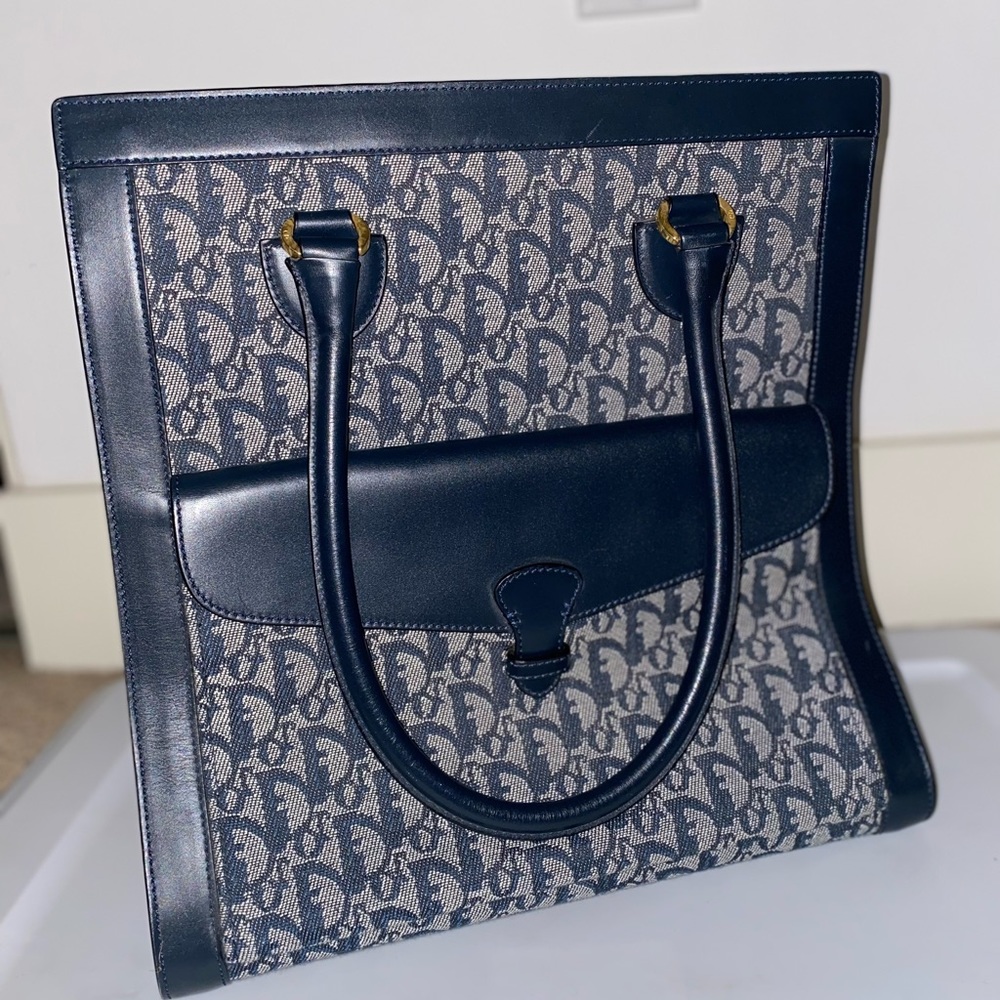 Christian Dior Vintage Trotter Pocket Tote Diorissimo Canvas midium